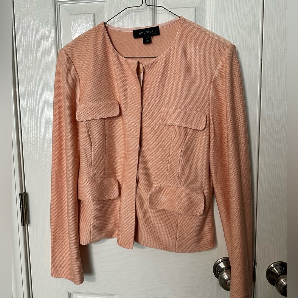 St. John Peach Pink Textured Pocket Blazer